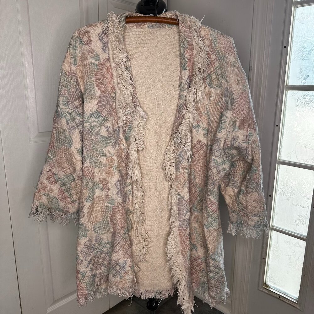 Vintage Handmade Pastel Women's Carpet Sweater Blanket Jacket - READ
